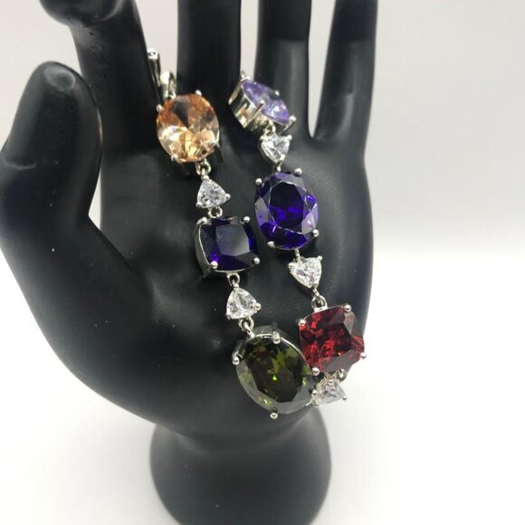 NVC Nataliya V Collister Silver-Tone Multi Colored Glass Gems Bracelet - Picture 2 of 9